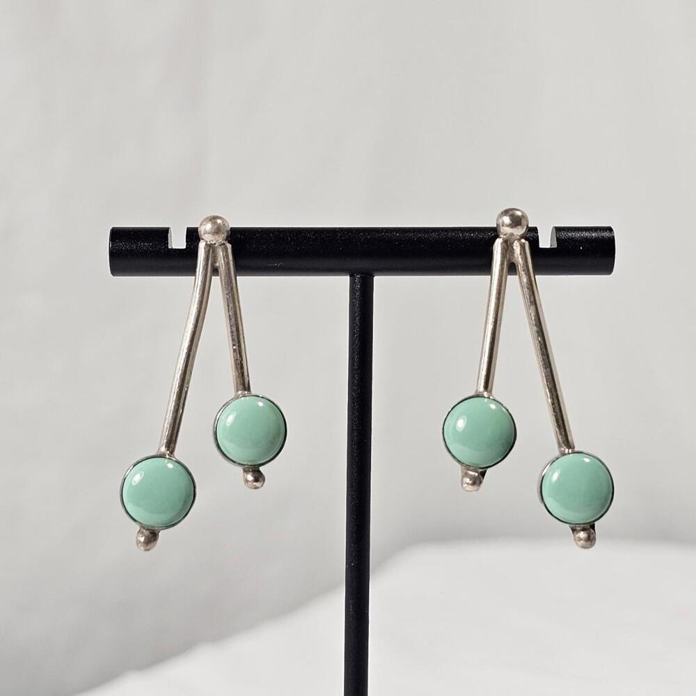 DTR Sterling Silver Turquoise Earrings. 925 Western Boho Cowgirl Minamlist Studs - Picture 1 of 8